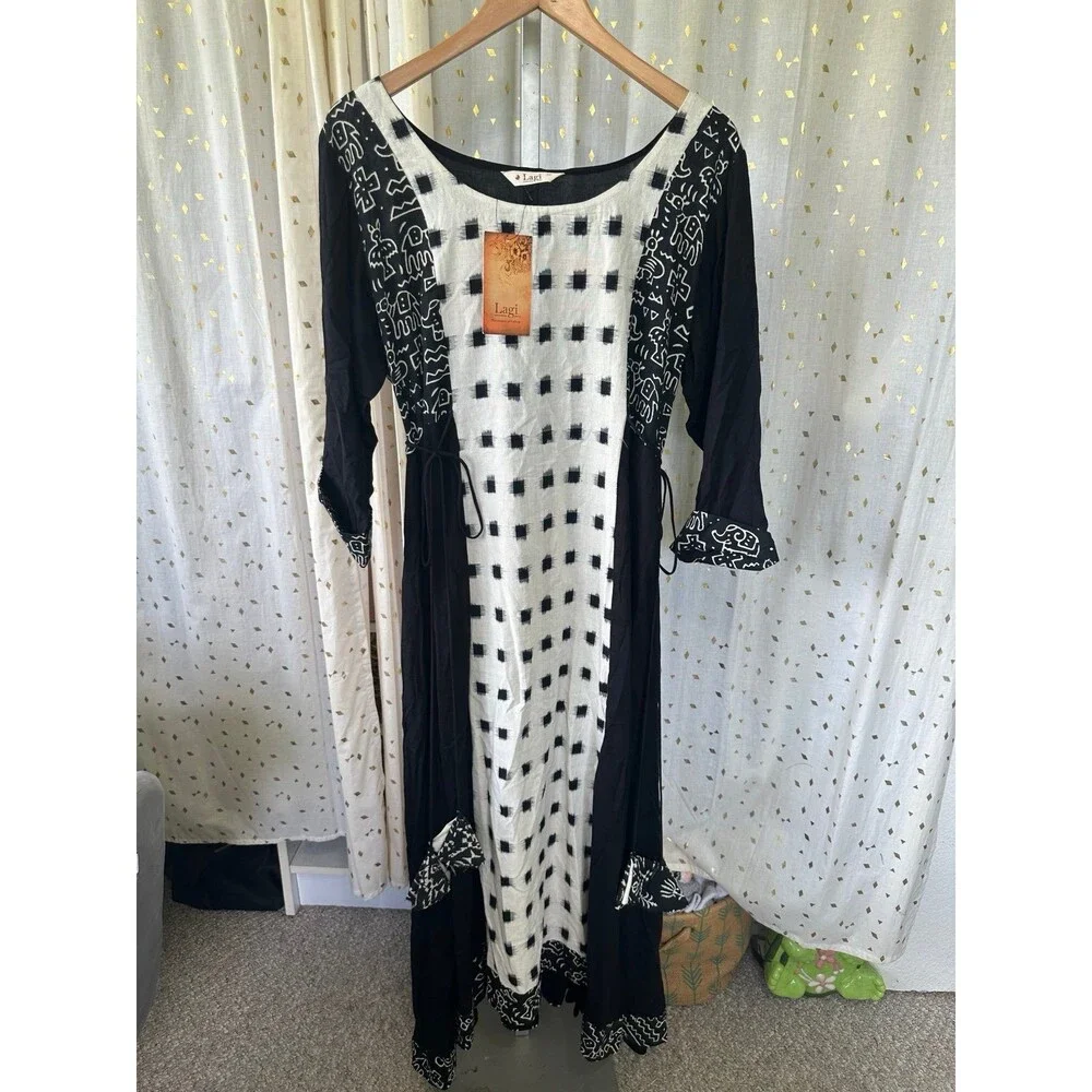 Lagi NWT Asian Indian Mix Print Kurta Kaftan Side Ties Tunic Maxi Dress XXL